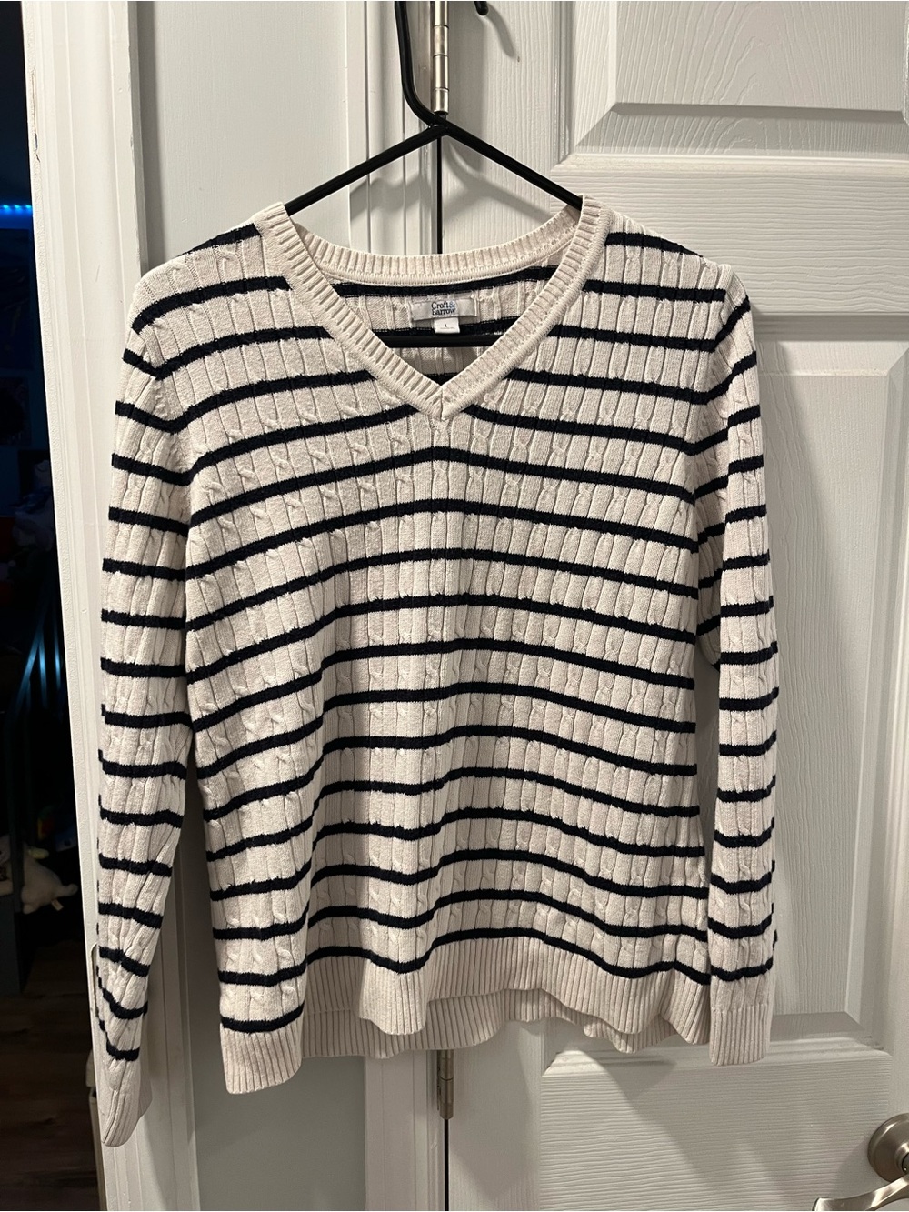 croft & barrow Cream and Black Striped V-Neck Sweater